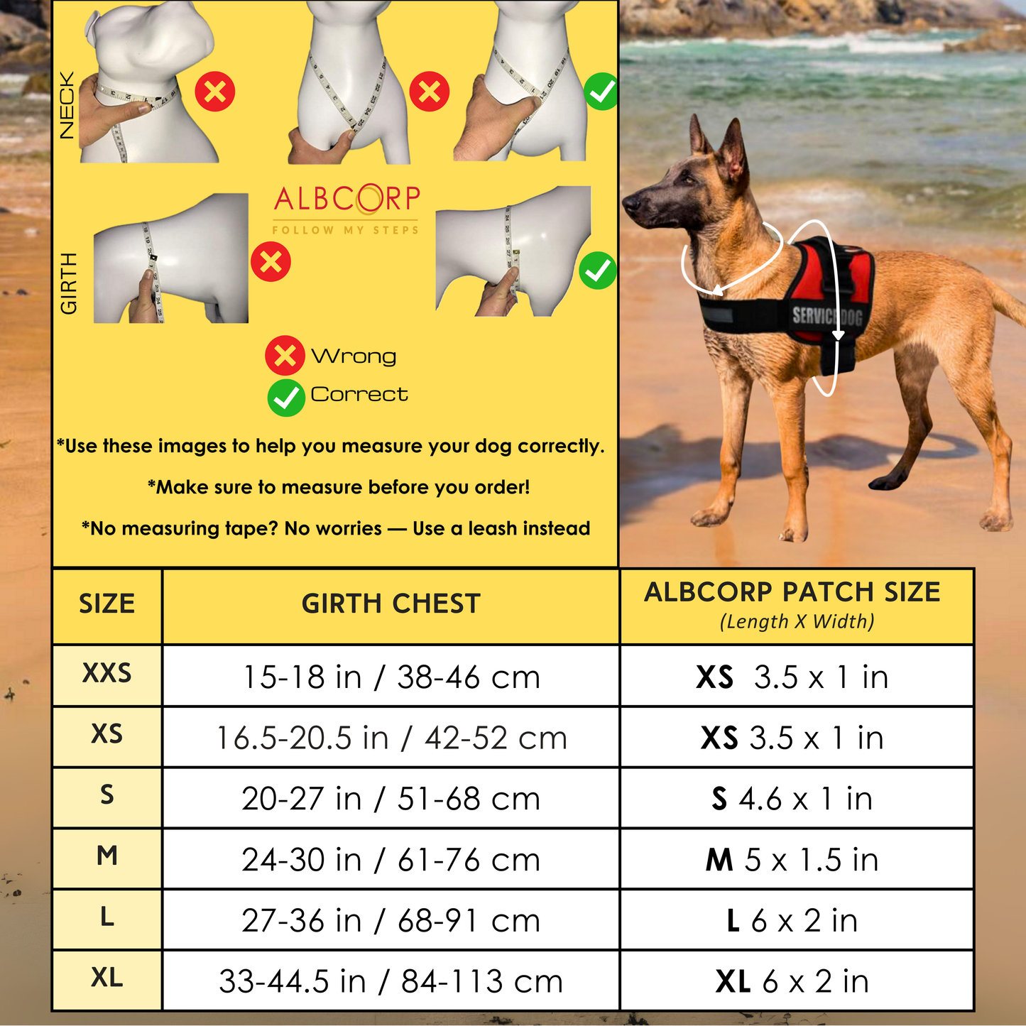 Albcorp Reflective Therapy Dog Vest Harness, Woven Polyester & Nylon, Adjustable Service Animal Jacket, with 2 Hook and Loop Therapy Dog Removable Patches