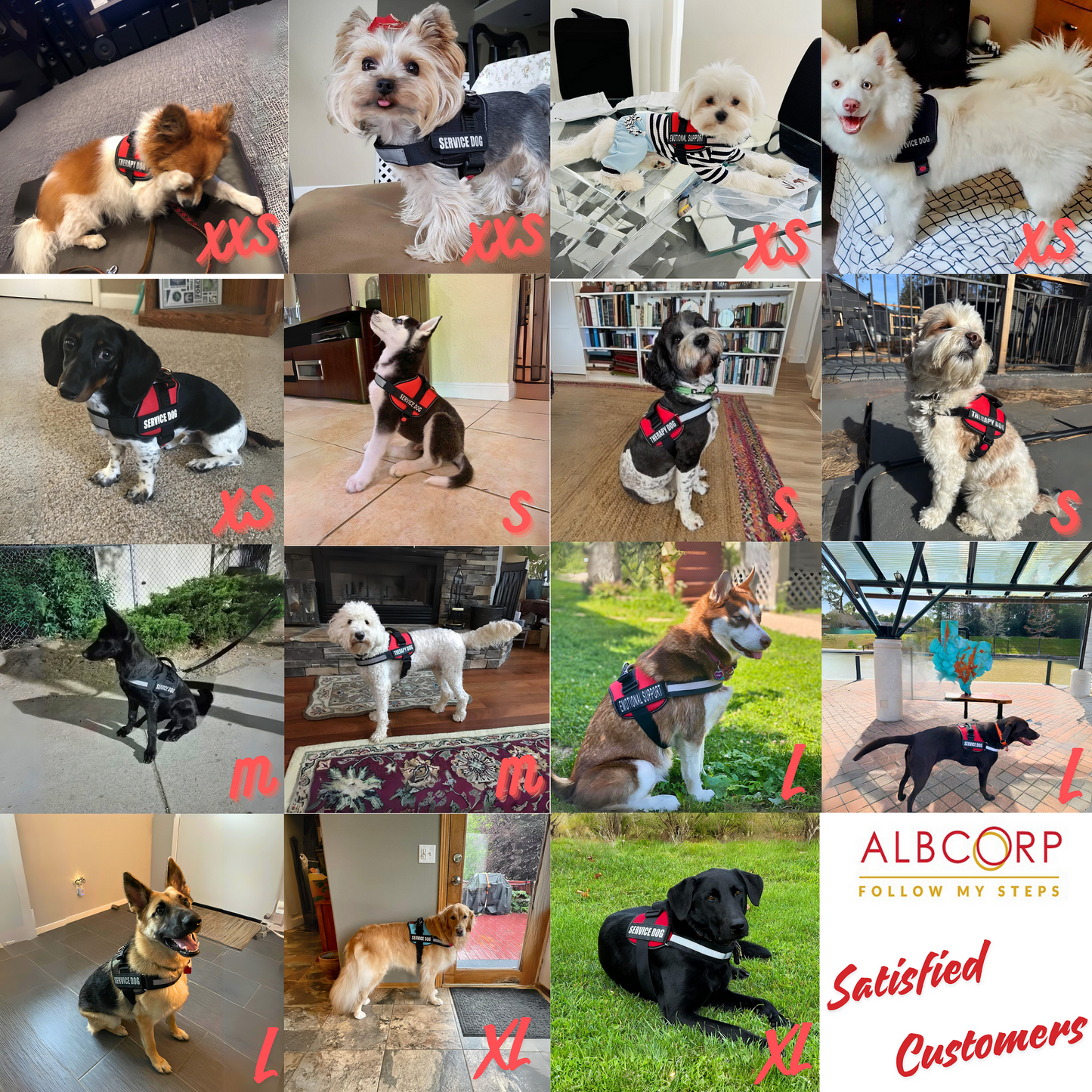 ALBCORP Emotional Support Dog Vest – Reflective Harness - Woven Polyester and Nylon, Comfy Mesh Padding - Sizes from XXS to XL – Emotional Support Dog Patches Included.