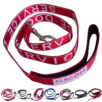 Albcorp Service Dog Leash - Embroidered- Emotional Support Dog Leash with Padded Neoprene Handle and Reflective Threads, 4 Feet, for Harnesses, Vests or Collars-Service Dog Leash-AlbCorpShop