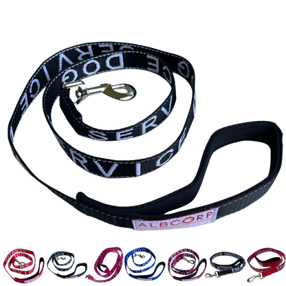 Albcorp Service Dog Leash - Embroidered- Emotional Support Dog Leash with Padded Neoprene Handle and Reflective Threads, 4 Feet, for Harnesses, Vests or Collars-Service Dog Leash-AlbCorpShop