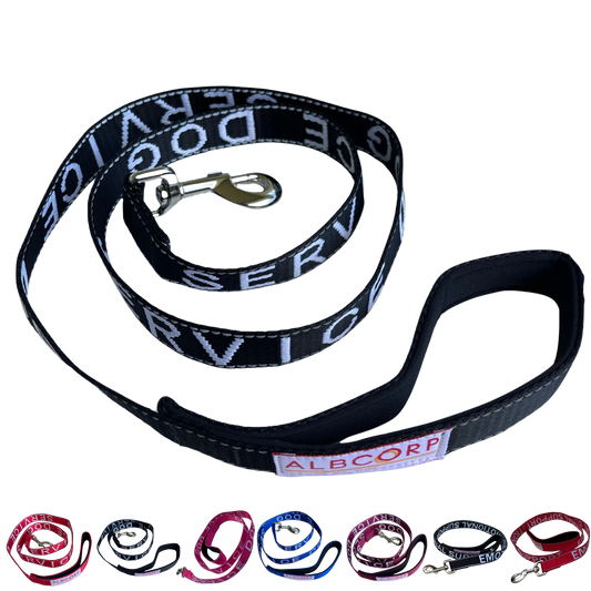 Albcorp Service Dog Leash - Embroidered- Emotional Support Dog Leash with Padded Neoprene Handle and Reflective Threads, 4 Feet, for Harnesses, Vests or Collars-Service Dog Leash-AlbCorpShop