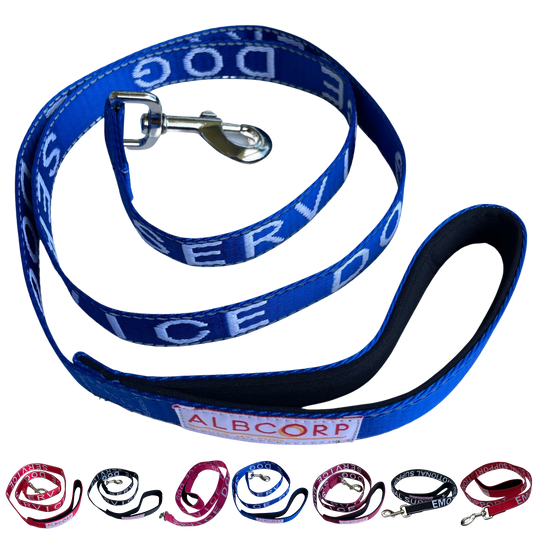 Albcorp Service Dog Leash - Embroidered- Emotional Support Dog Leash with Padded Neoprene Handle and Reflective Threads, 4 Feet, for Harnesses, Vests or Collars-Service Dog Leash-AlbCorpShop