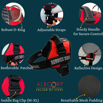 ALBCORP Reflective Service Dog Vest Harness -XXS to XL, Red